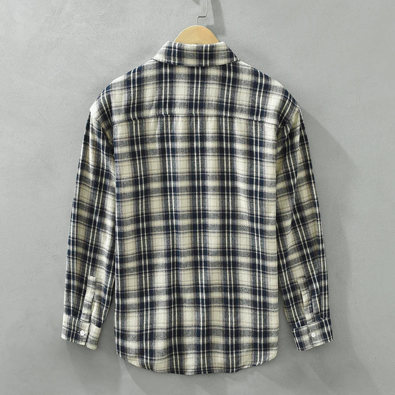 Men's Autumn Casual Plaid Shirt - Long Sleeve Cotton Button-Down Vintage Shirt
