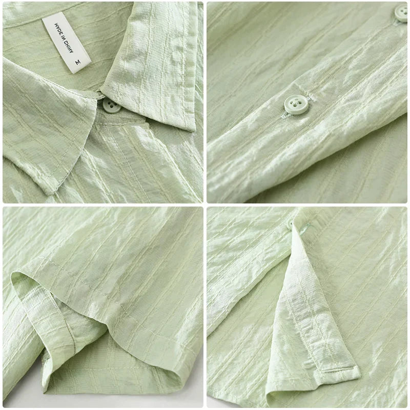 Men's Casual Solid Cotton Shirt - Oversize Loose Short Sleeve Summer Shirt
