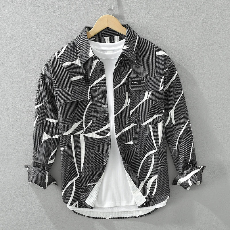 Men's Long Sleeve Print Shirt - Casual Button-Up Fashion Top