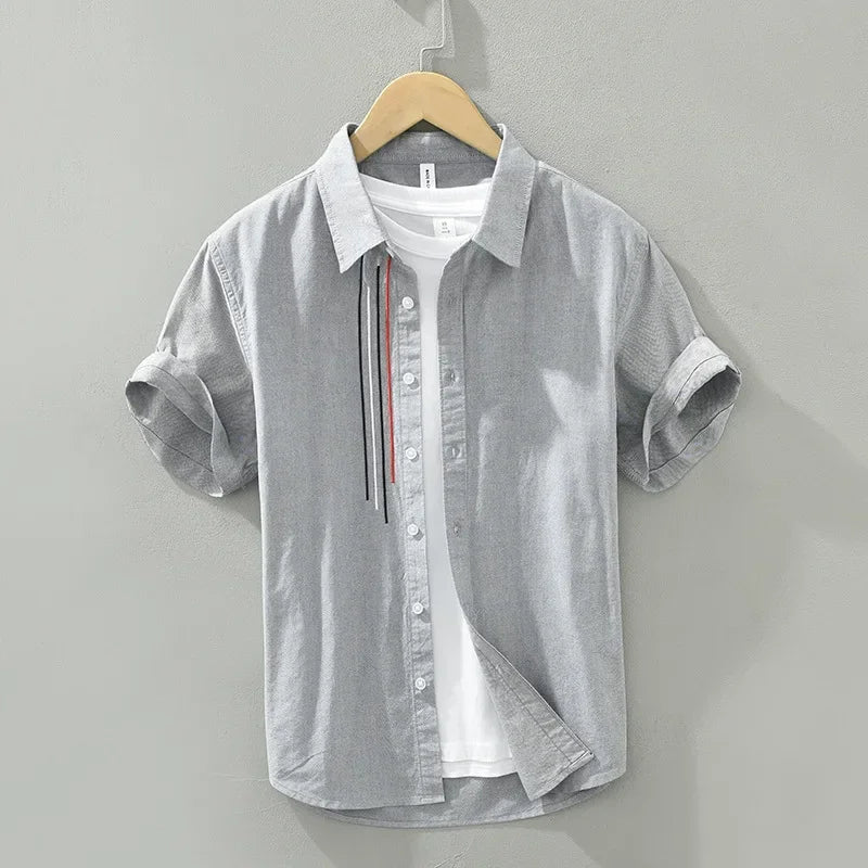 Men's White Short Sleeve Shirt - Pure Cotton Turn-down Collar Casual Shirt