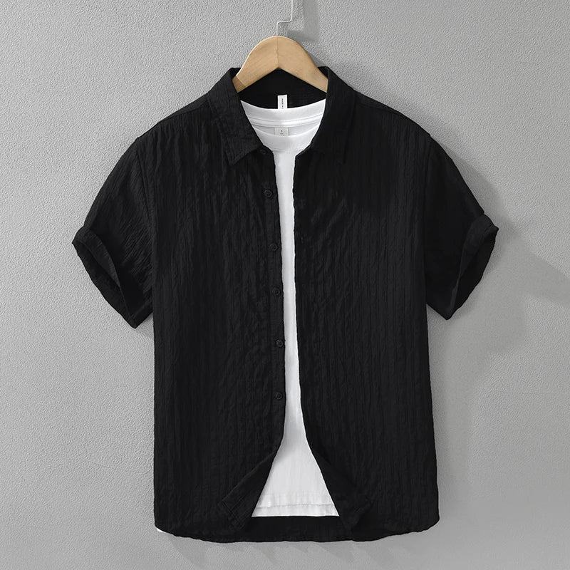 Men's Casual Solid Cotton Shirt - Oversize Loose Short Sleeve Summer Shirt