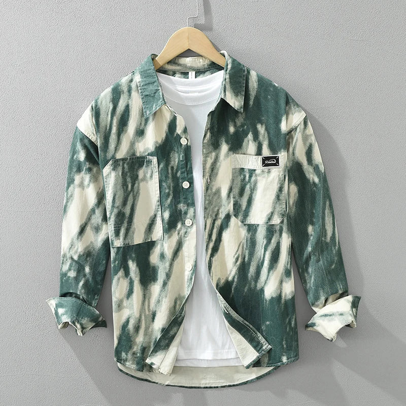 Men's 2024 Fashion Tie-dye Print Shirt - Pure Cotton Long Sleeve Dress Shirt