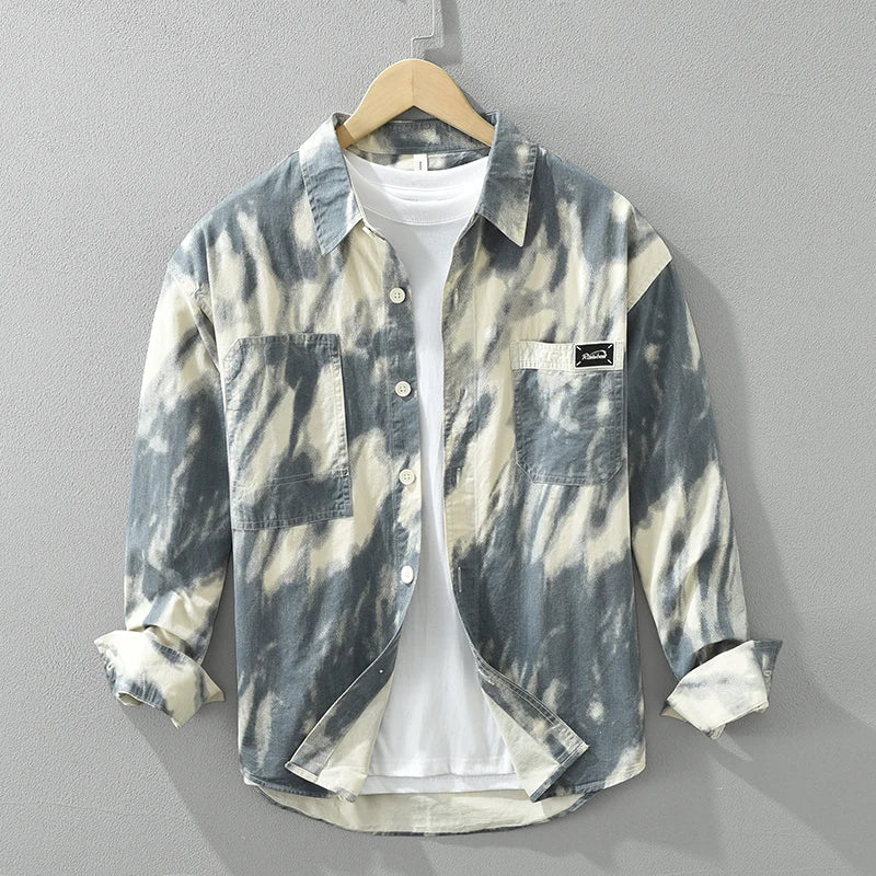 Men's 2024 Fashion Tie-dye Print Shirt - Pure Cotton Long Sleeve Dress Shirt