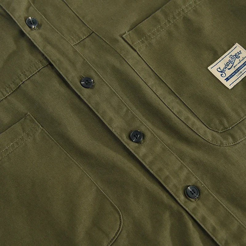 Men's Casual Safari Style Short Sleeve Shirt - 100% Cotton Turn-down Collar