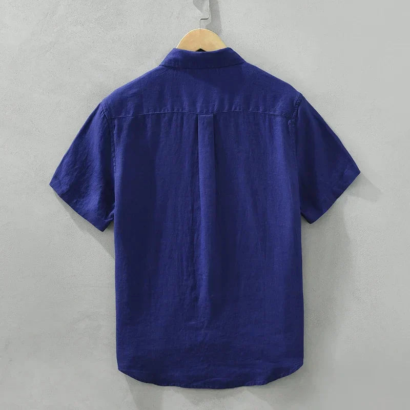 Men's Fashion Linen Short Sleeve Shirt - Solid Casual Turn-down Collar