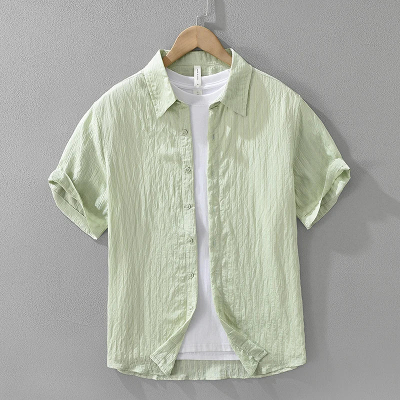 Men's Casual Solid Cotton Shirt - Oversize Loose Short Sleeve Summer Shirt