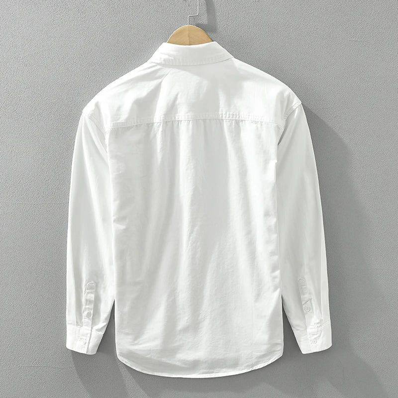 Men's Casual Patchwork Long Sleeve Shirt - Cotton Turn-down Collar Vintage Shirt