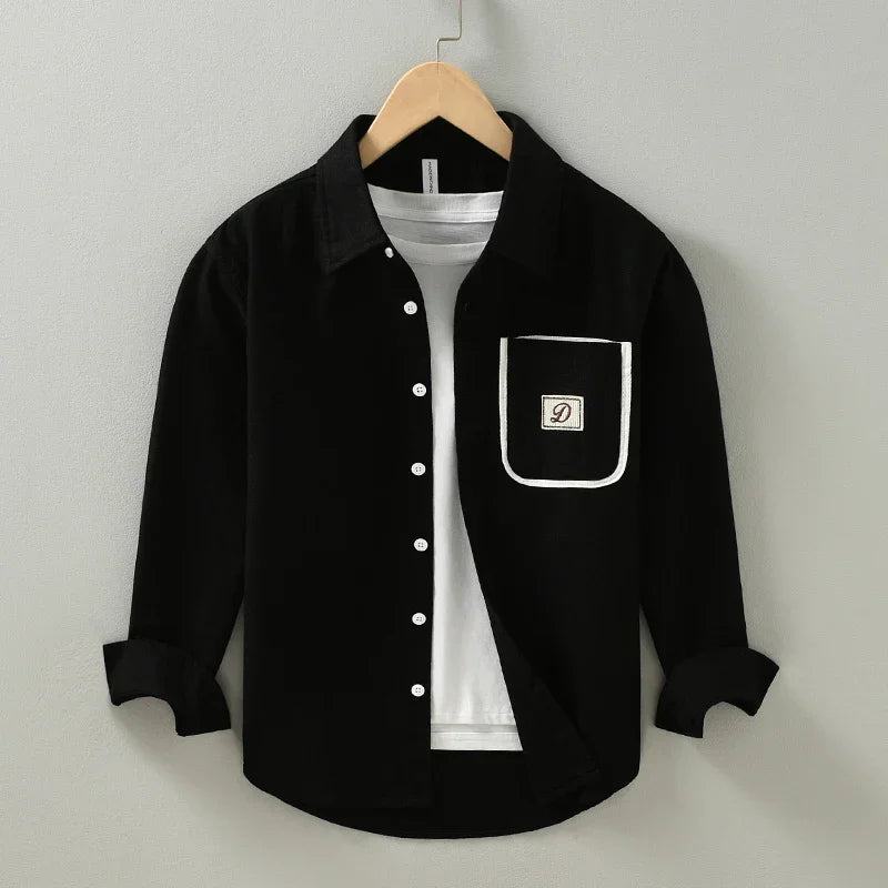Men's Casual Cotton Long Sleeve Shirt - White Button-up Top