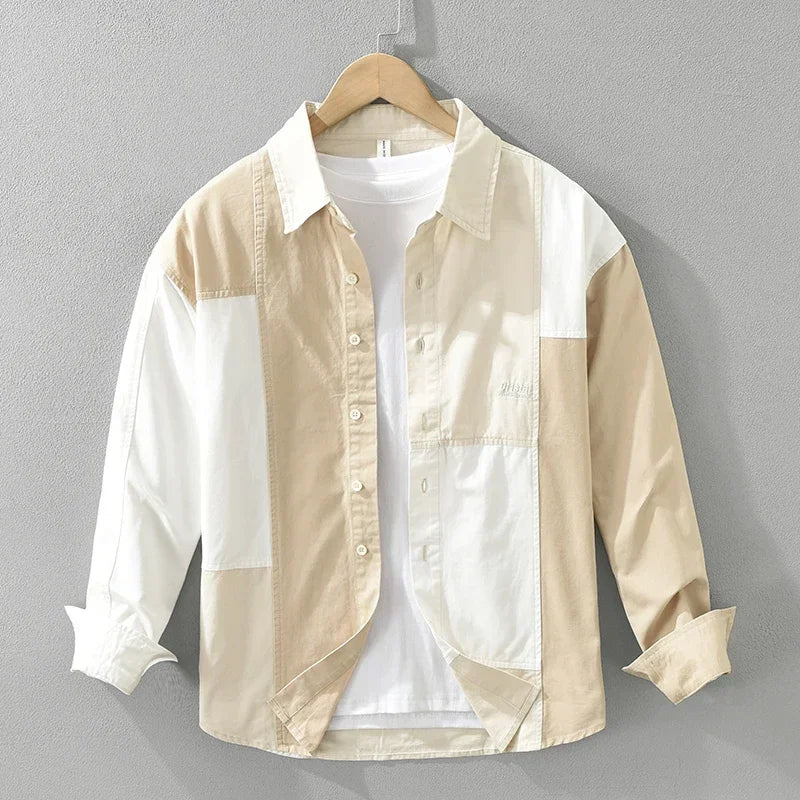 2024 Autumn New Patchwork Shirt for Men - Pure Cotton Oversize Long Sleeve Shirt