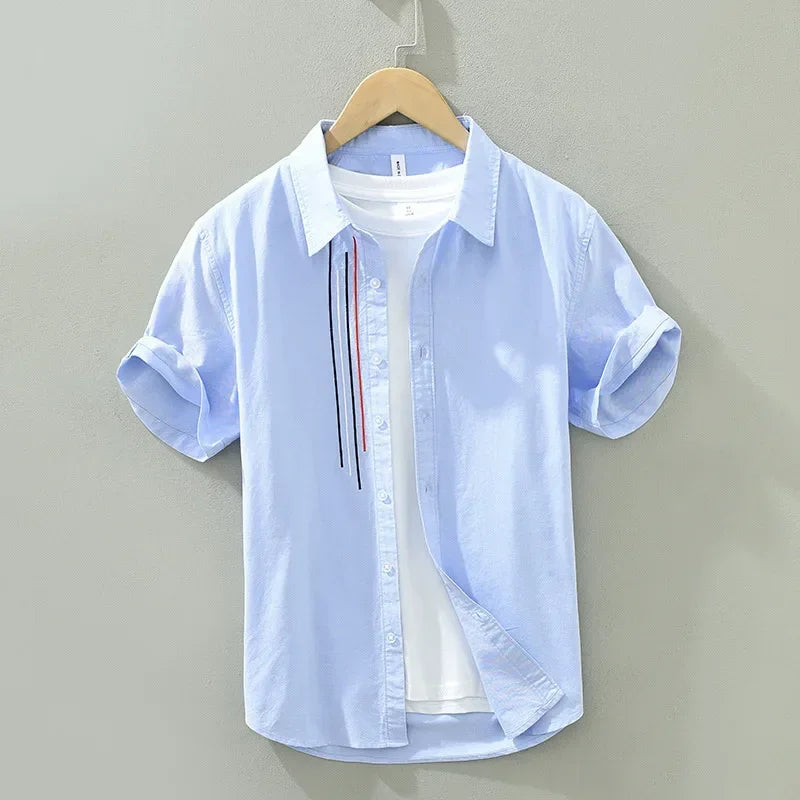 Men's White Short Sleeve Shirt - Pure Cotton Turn-down Collar Casual Shirt