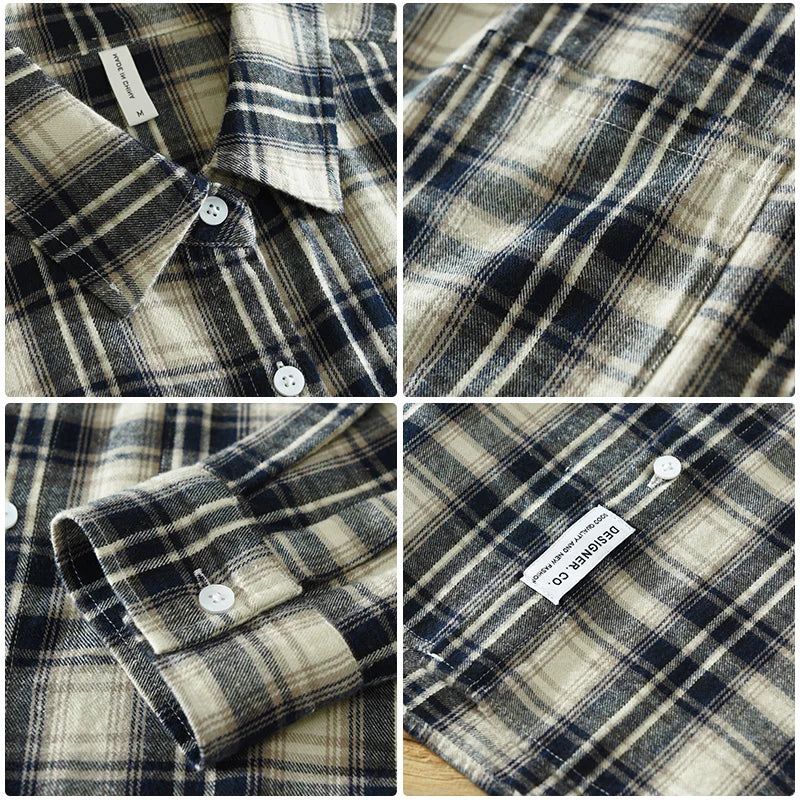 Men's Autumn Casual Plaid Shirt - Long Sleeve Cotton Button-Down Vintage Shirt