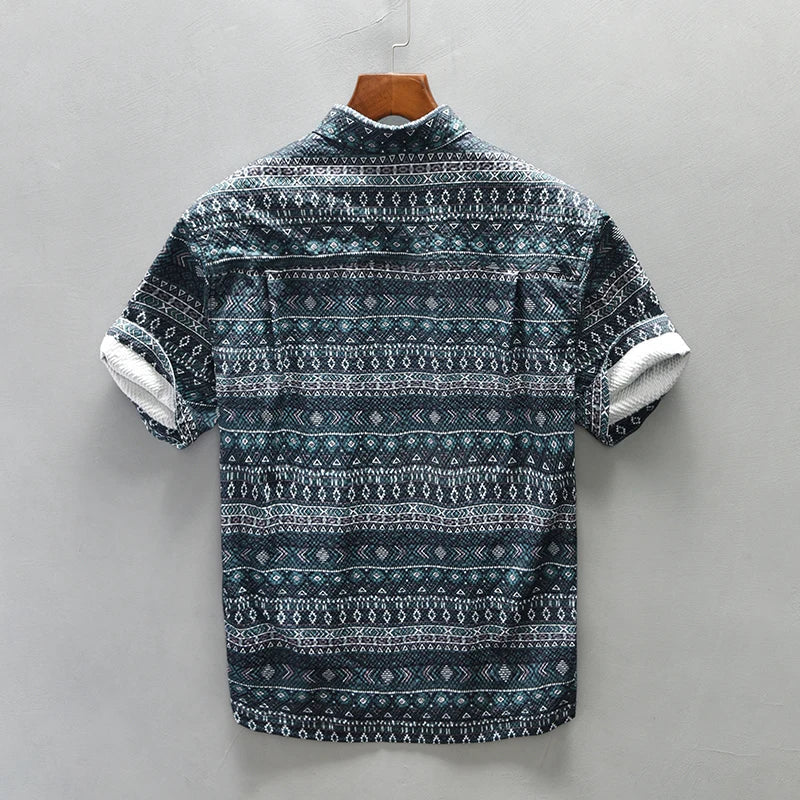 Men's Casual Digital Print Short Sleeve Shirt - Loose Plus Size Button-up