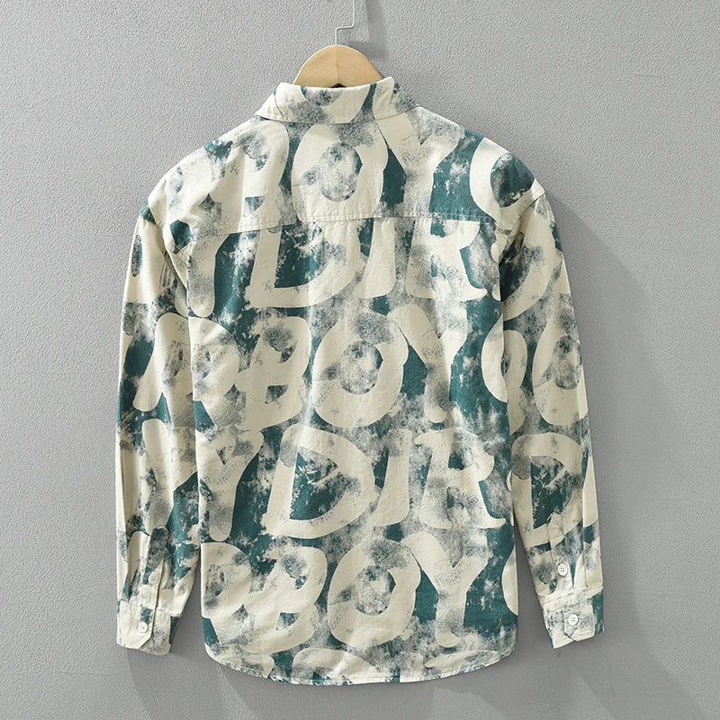Men's Casual Letter Print Long Sleeve Shirt Coat - 2024 Fashion Turn-down Collar