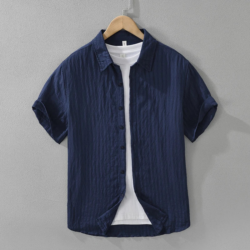 Men's Casual Solid Cotton Shirt - Oversize Loose Short Sleeve Summer Shirt