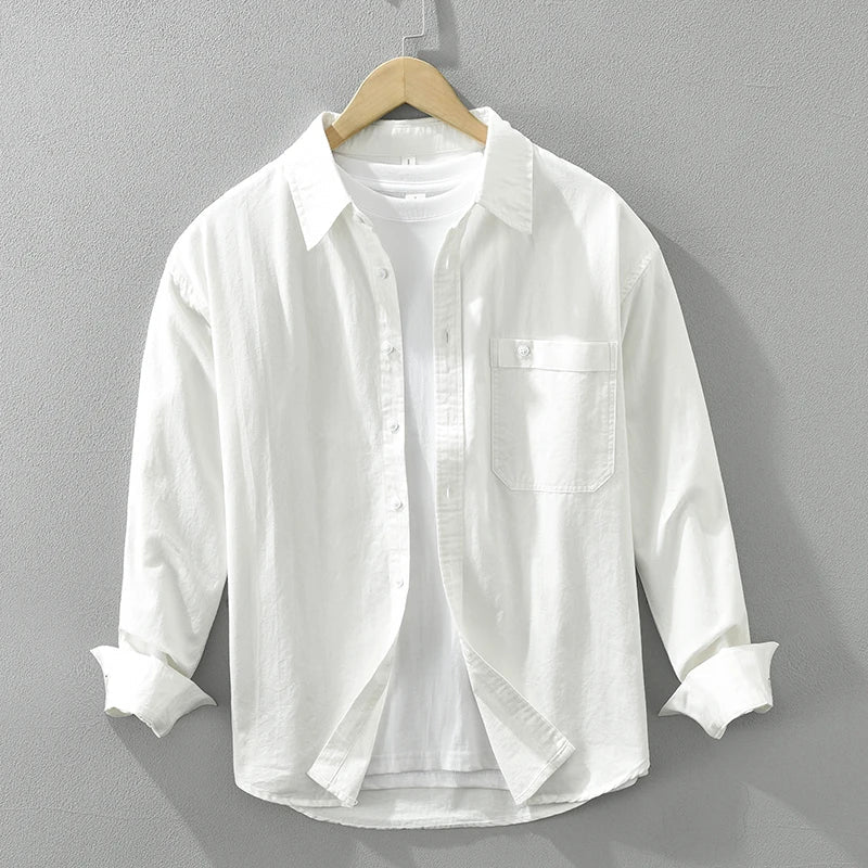 Men's Cotton Casual Purple Long Sleeve Shirt - Turn-down Collar 2024 Dress Shirt