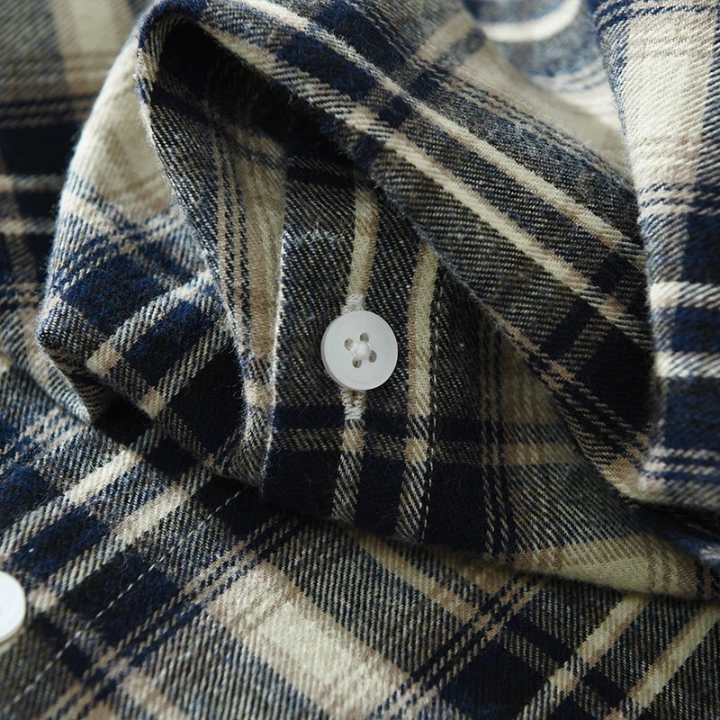 Men's Autumn Casual Plaid Shirt - Long Sleeve Cotton Button-Down Vintage Shirt