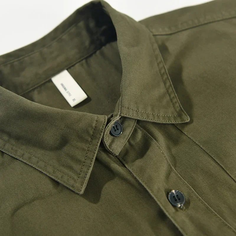Men's Casual Safari Style Short Sleeve Shirt - 100% Cotton Turn-down Collar
