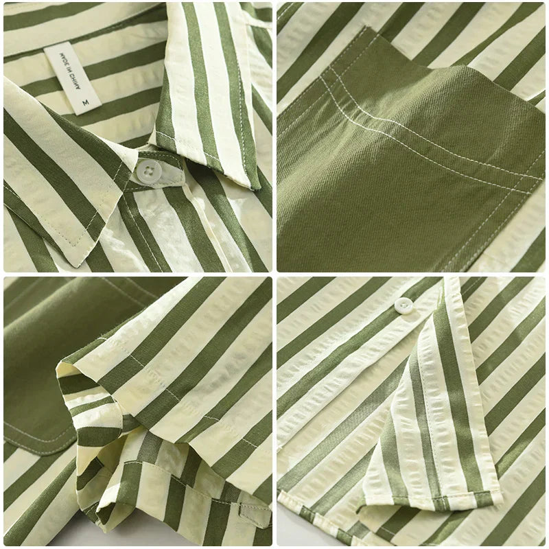 Men's Striped Short Sleeve Shirt - Cotton Casual Summer Shirt