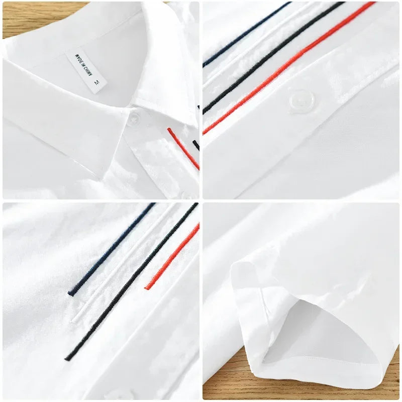 Men's White Short Sleeve Shirt - Pure Cotton Turn-down Collar Casual Shirt