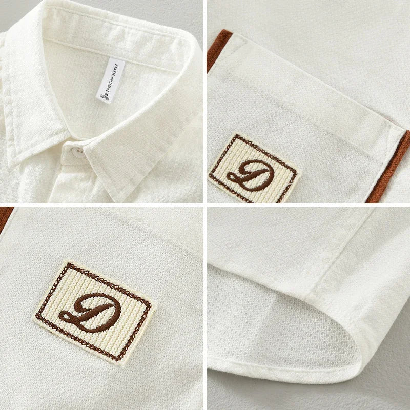 Men's Casual Cotton Long Sleeve Shirt - White Button-up Top
