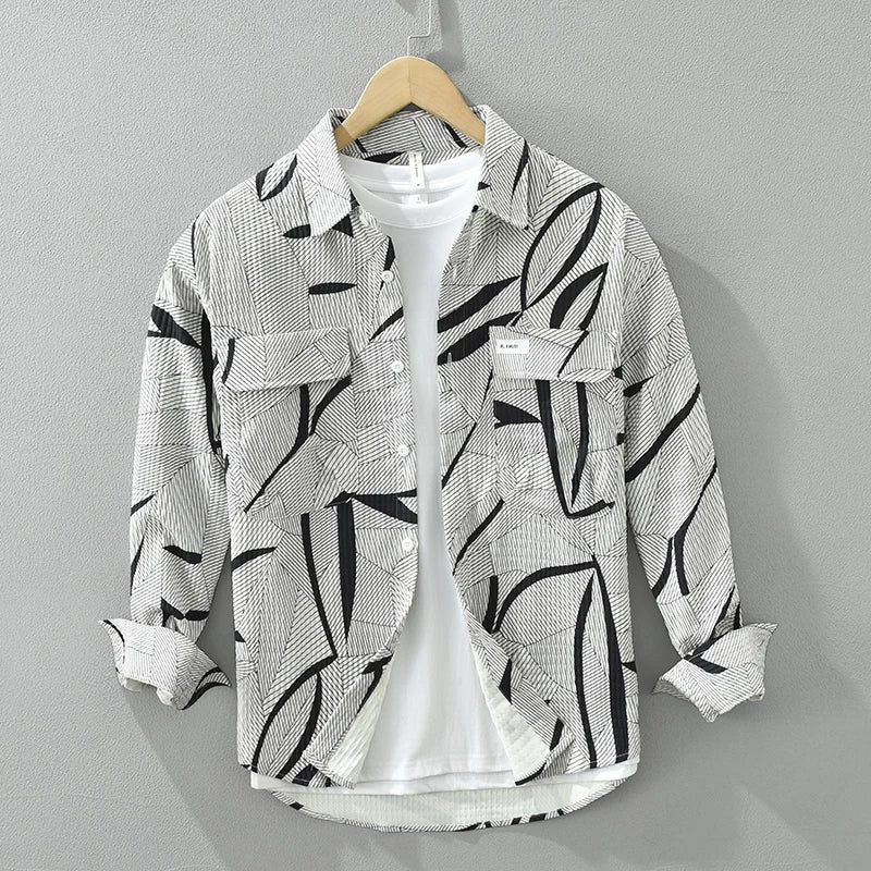 Men's Long Sleeve Print Shirt - Casual Button-Up Fashion Top