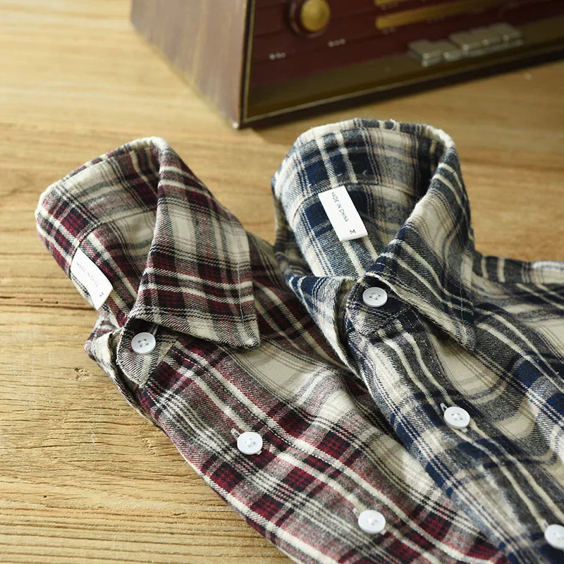 Men's Autumn Casual Plaid Shirt - Long Sleeve Cotton Button-Down Vintage Shirt