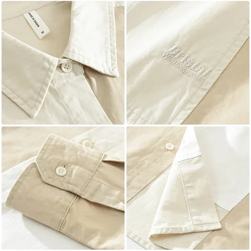 2024 Autumn New Patchwork Shirt for Men - Pure Cotton Oversize Long Sleeve Shirt