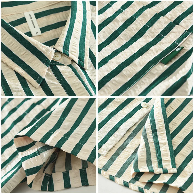 Men's Fashion Striped Short Sleeve Shirt - Loose Casual Summer Shirt