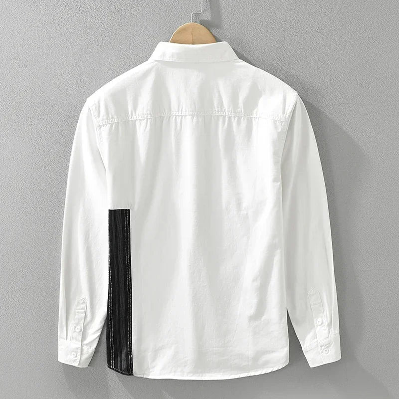 Men's Patchwork Long Sleeve Shirt - Casual Fashion 2024 Autumn Shirt
