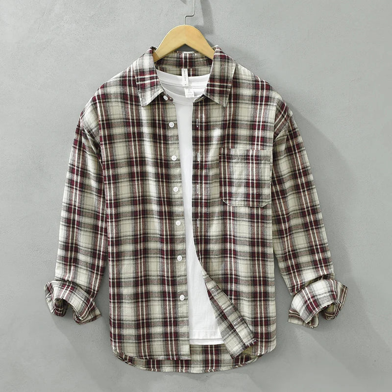 Men's Autumn Casual Plaid Shirt - Long Sleeve Cotton Button-Down Vintage Shirt