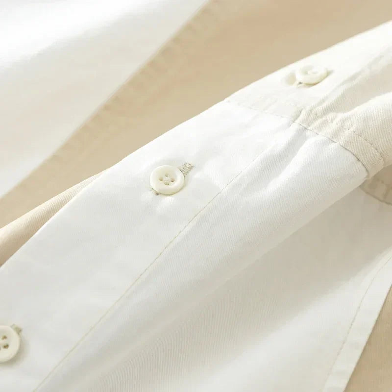 2024 Autumn New Patchwork Shirt for Men - Pure Cotton Oversize Long Sleeve Shirt