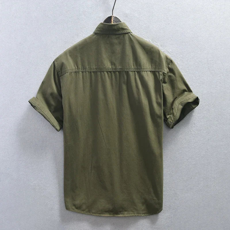 Men's Casual Safari Style Short Sleeve Shirt - 100% Cotton Turn-down Collar