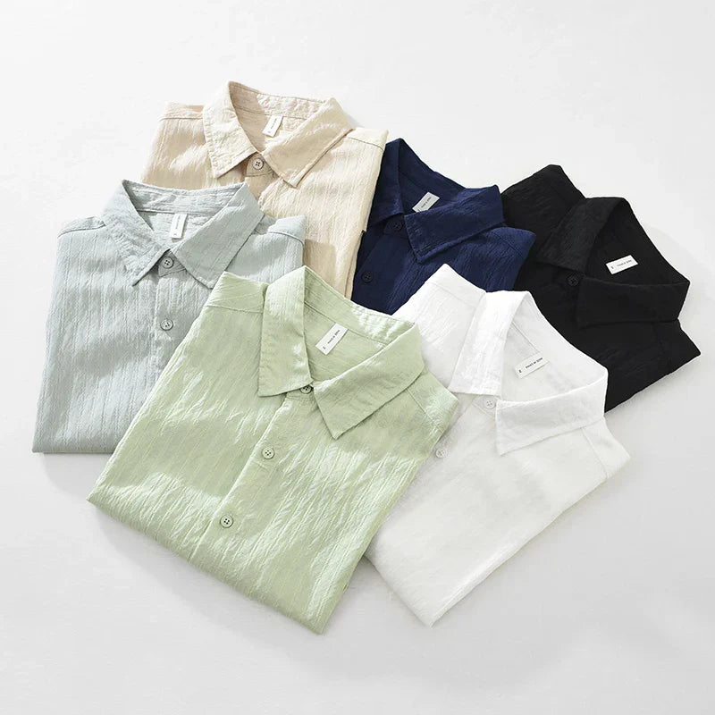 Men's Casual Solid Cotton Shirt - Oversize Loose Short Sleeve Summer Shirt