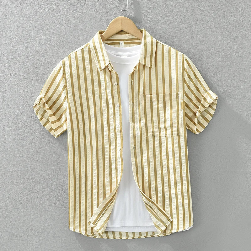 Men's Fashion Striped Short Sleeve Shirt - Loose Casual Summer Shirt