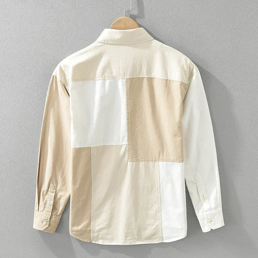 2024 Autumn New Patchwork Shirt for Men - Pure Cotton Oversize Long Sleeve Shirt