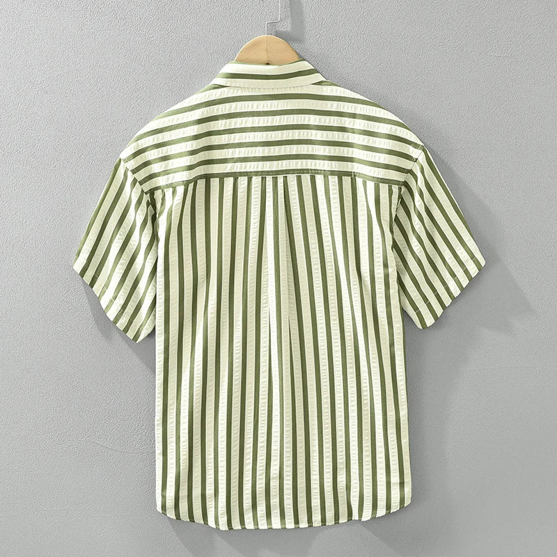 Men's Striped Short Sleeve Shirt - Cotton Casual Summer Shirt