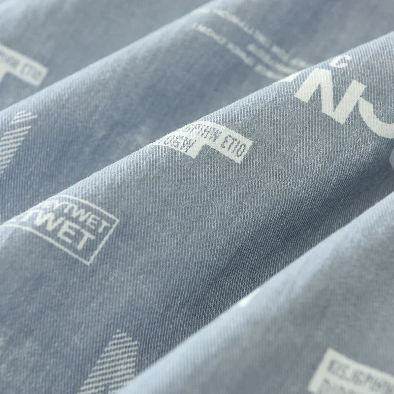 Men's Letter Print Short Sleeve Shirt - Cotton Casual Loose Fit