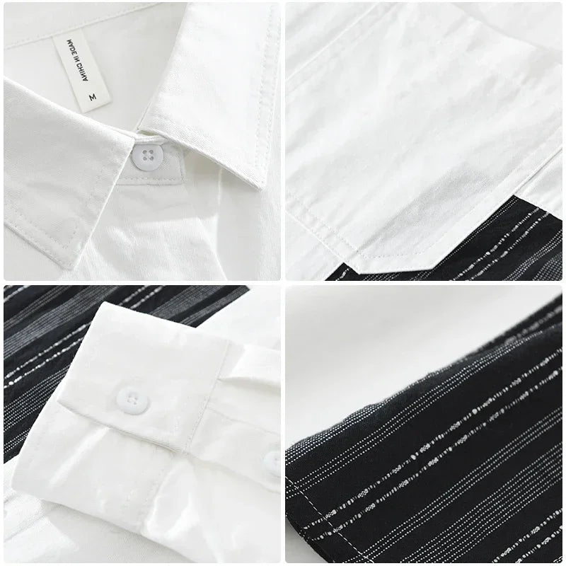 Men's Patchwork Long Sleeve Shirt - Casual Fashion 2024 Autumn Shirt