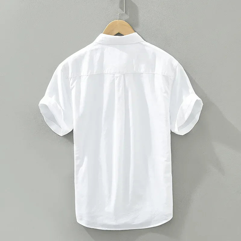 Men's White Short Sleeve Shirt - Pure Cotton Turn-down Collar Casual Shirt