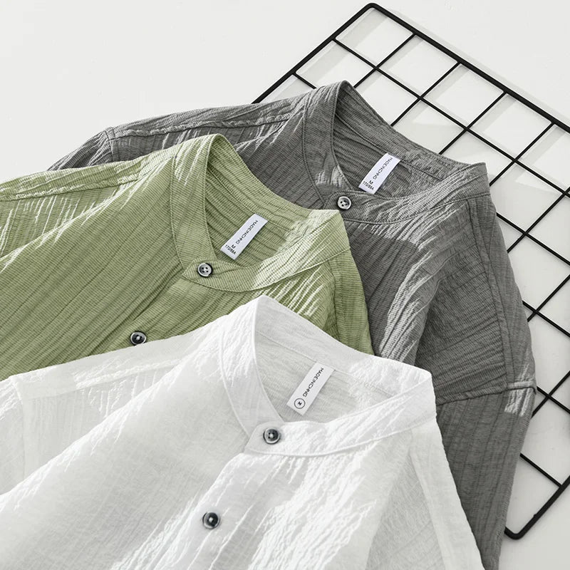 Men's Lyocell Stand Collar Short Sleeve Shirt - Plus Size Casual Loose Fit