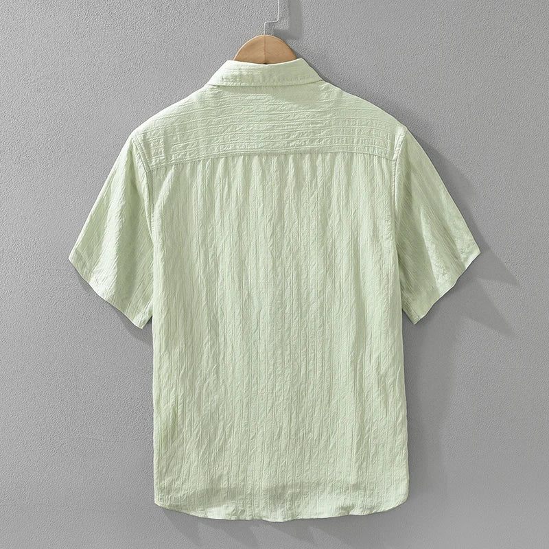Men's Casual Solid Cotton Shirt - Oversize Loose Short Sleeve Summer Shirt