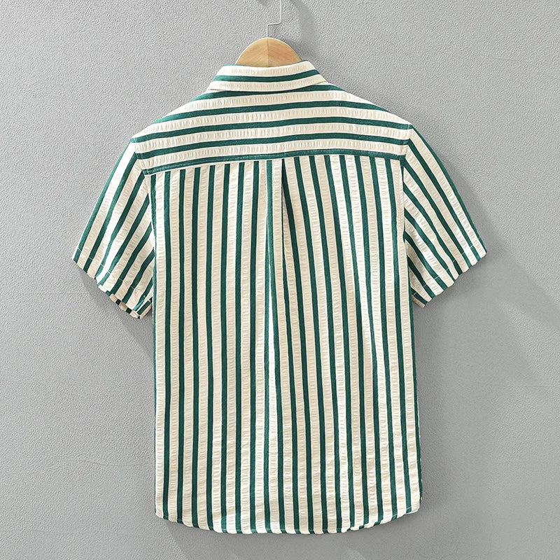 Men's Fashion Striped Short Sleeve Shirt - Loose Casual Summer Shirt