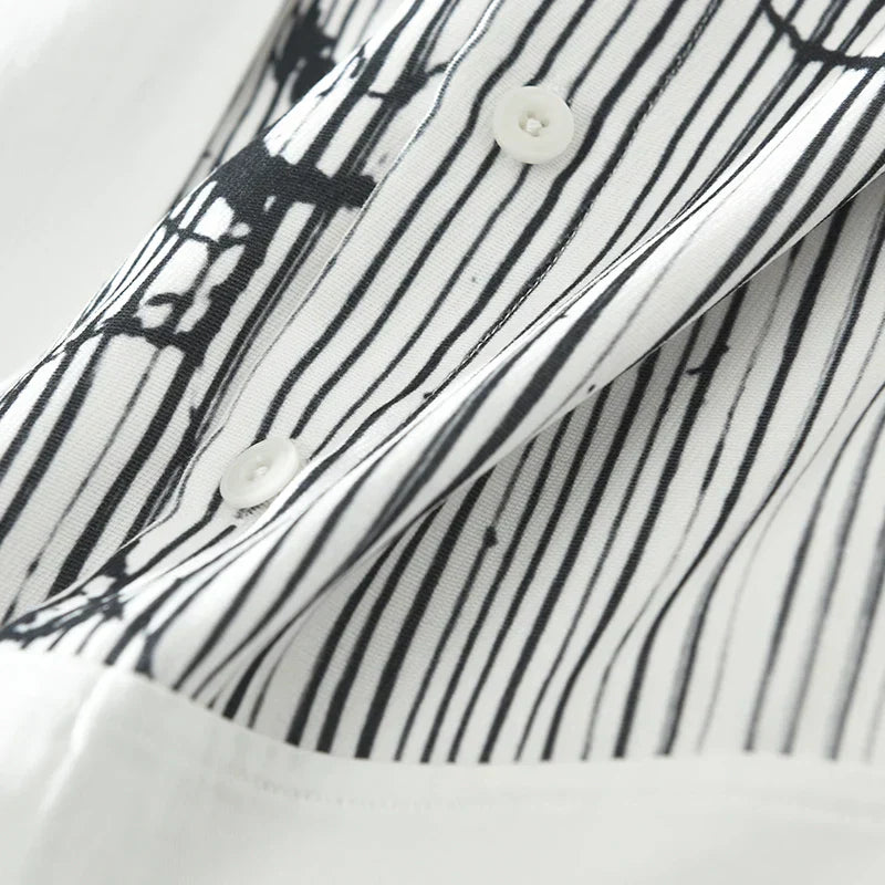 Men's Striped Patchwork Long Sleeve Shirt - Loose Casual Shirt