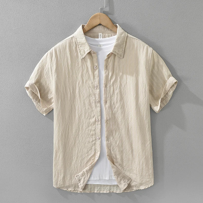 Men's Casual Solid Cotton Shirt - Oversize Loose Short Sleeve Summer Shirt
