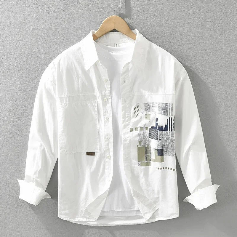 2024 Autumn New Men's Patchwork Long Sleeve Shirt - Cotton Oversize Loose Casual Shirt