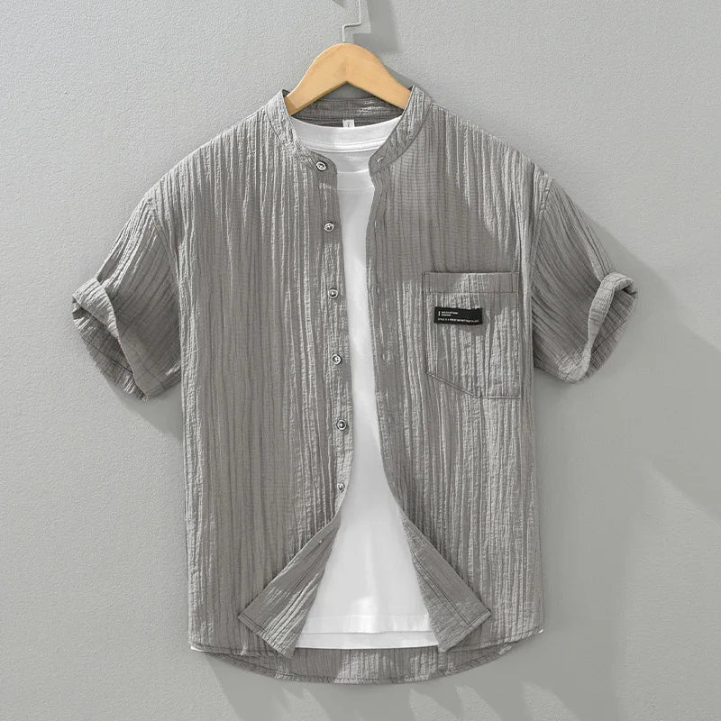 Men's Lyocell Stand Collar Short Sleeve Shirt - Plus Size Casual Loose Fit