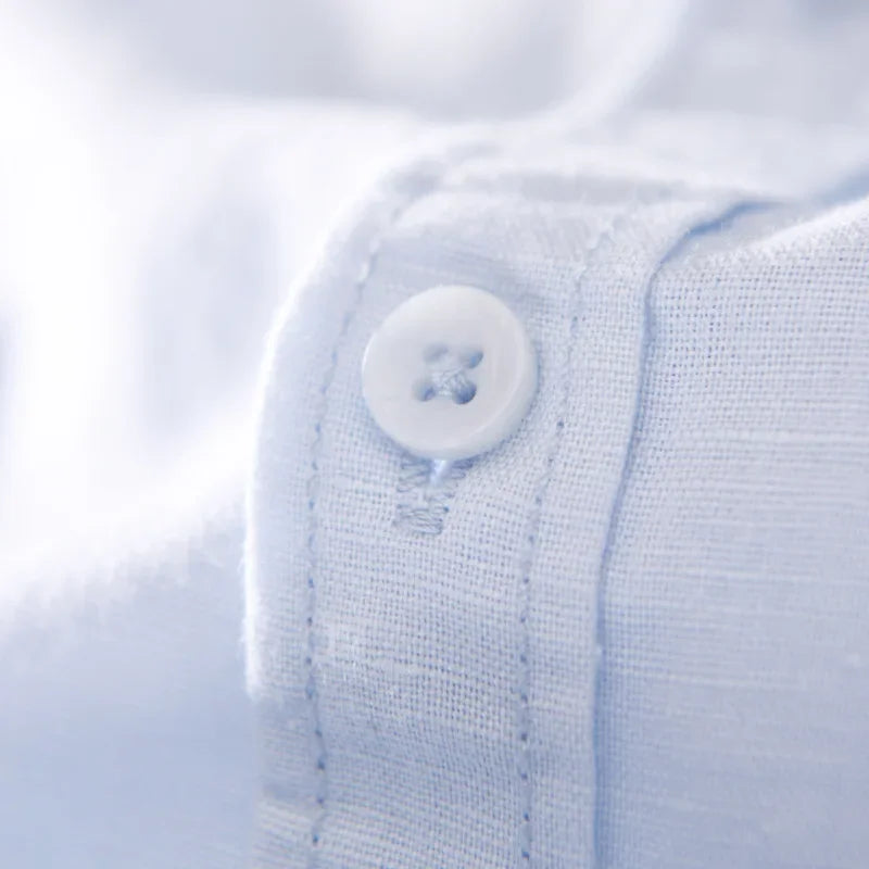 Men's Cotton Linen Short Sleeve Shirt - Yellow Turn-down Collar Summer Top