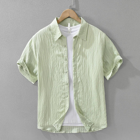 Men's Casual Solid Cotton Shirt - Oversize Loose Short Sleeve Summer Shirt
