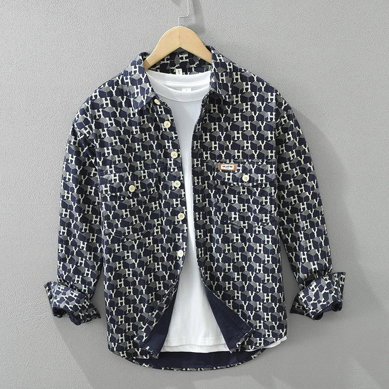Men's Letter Print Long Sleeve Shirt - 2024 Spring Casual Loose Fit