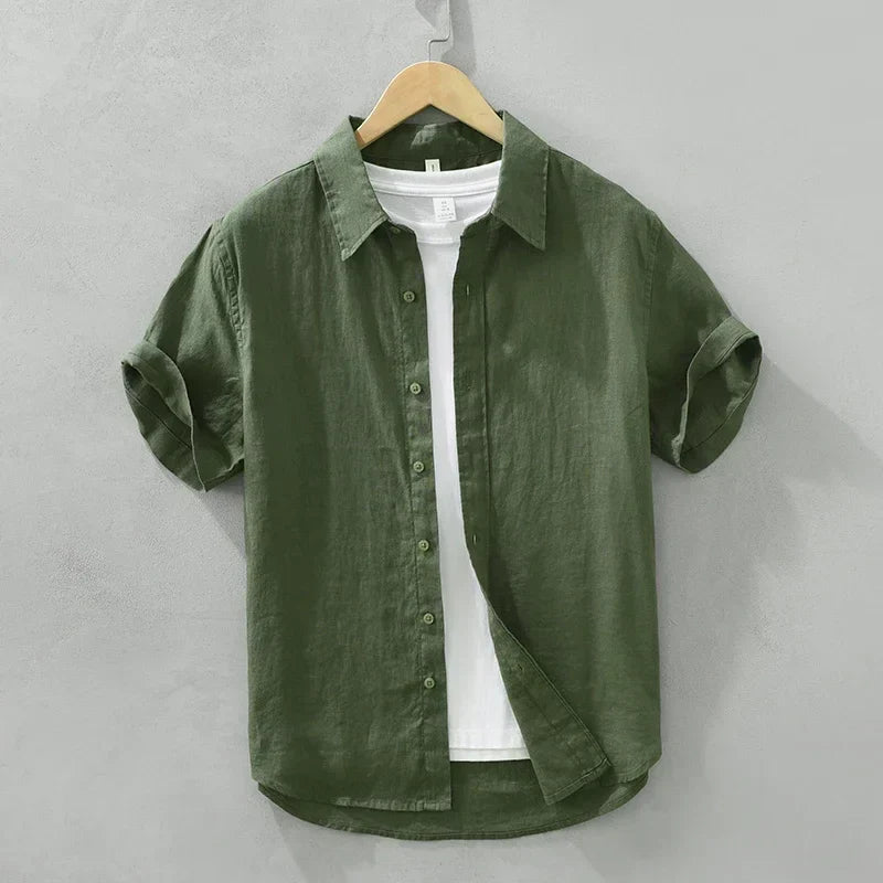 Men's Fashion Linen Short Sleeve Shirt - Solid Casual Turn-down Collar